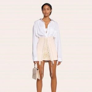 Orseund Iris Gamine Lace Up Corset Skirt in Off White